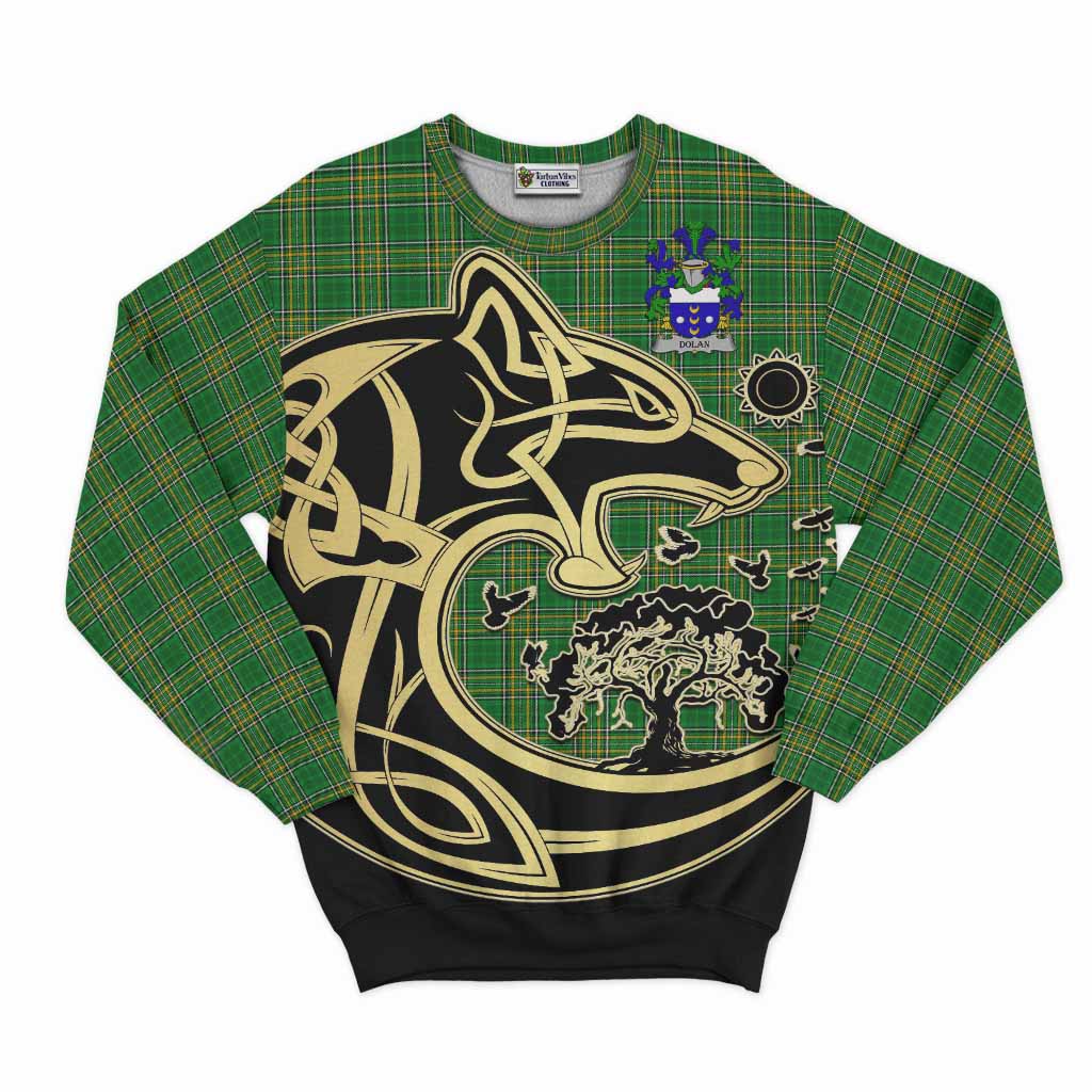 Dolan Irish Tartan Sweatshirt with Coat of Arms Celtic Wolf Style Unisex - Tartan Vibes Clothing