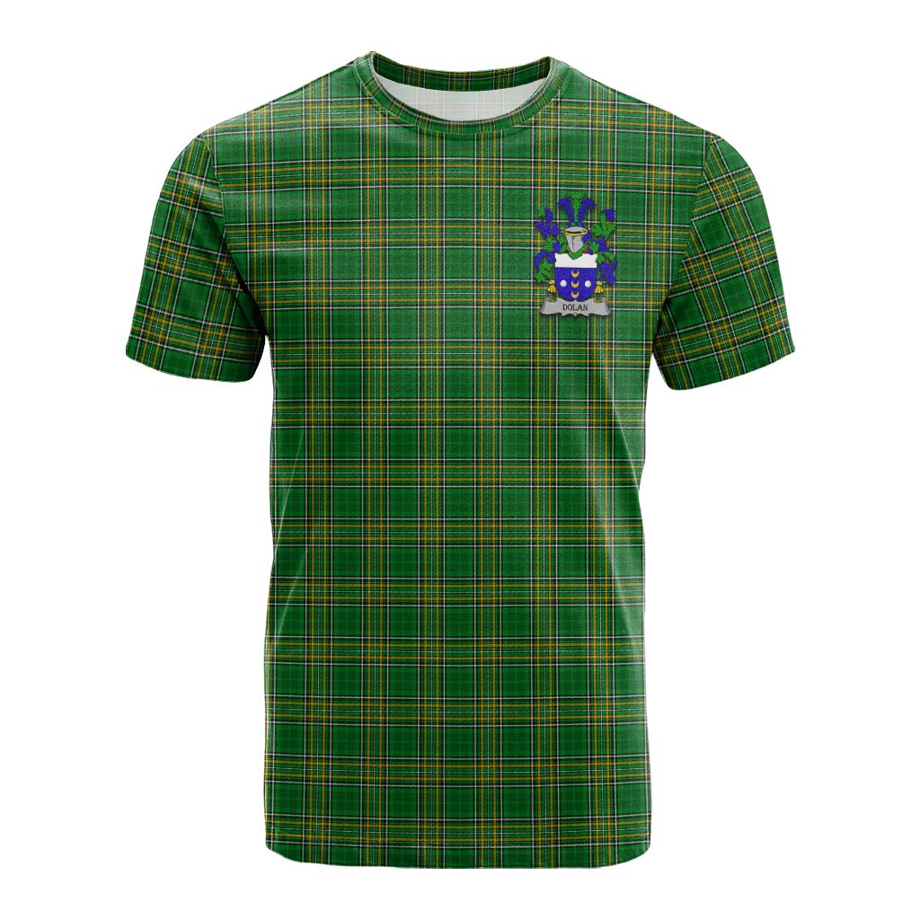 Tartan Vibes Clothing Dolan Irish Clan Tartan Cotton T-shirt with Coat of Arms