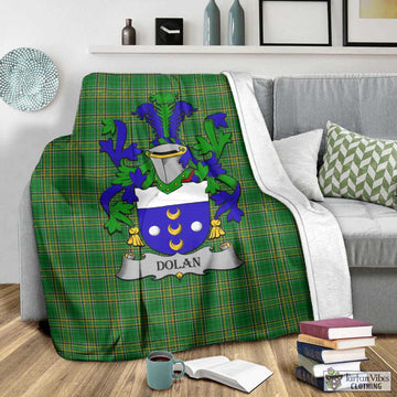 Tartan Vibes Clothing Dolan Irish Clan Tartan Blanket with Coat of Arms