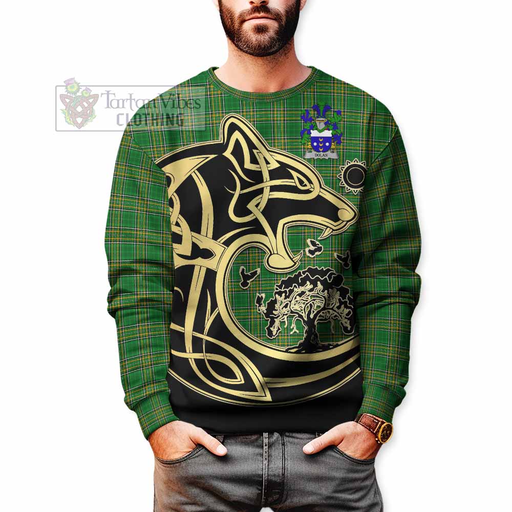 Dolan Irish Tartan Sweatshirt with Coat of Arms Celtic Wolf Style - Tartan Vibes Clothing