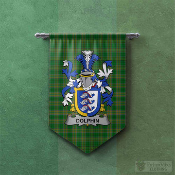 Dolphin Irish Clan Tartan Gonfalon, Tartan Banner with Coat of Arms