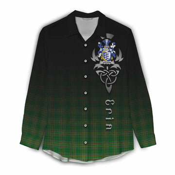 Tartan Vibes Clothing Dolphin Irish Clan Women's Casual Shirt with Coat of Arms Erin Go Bragh Celtic Inspired