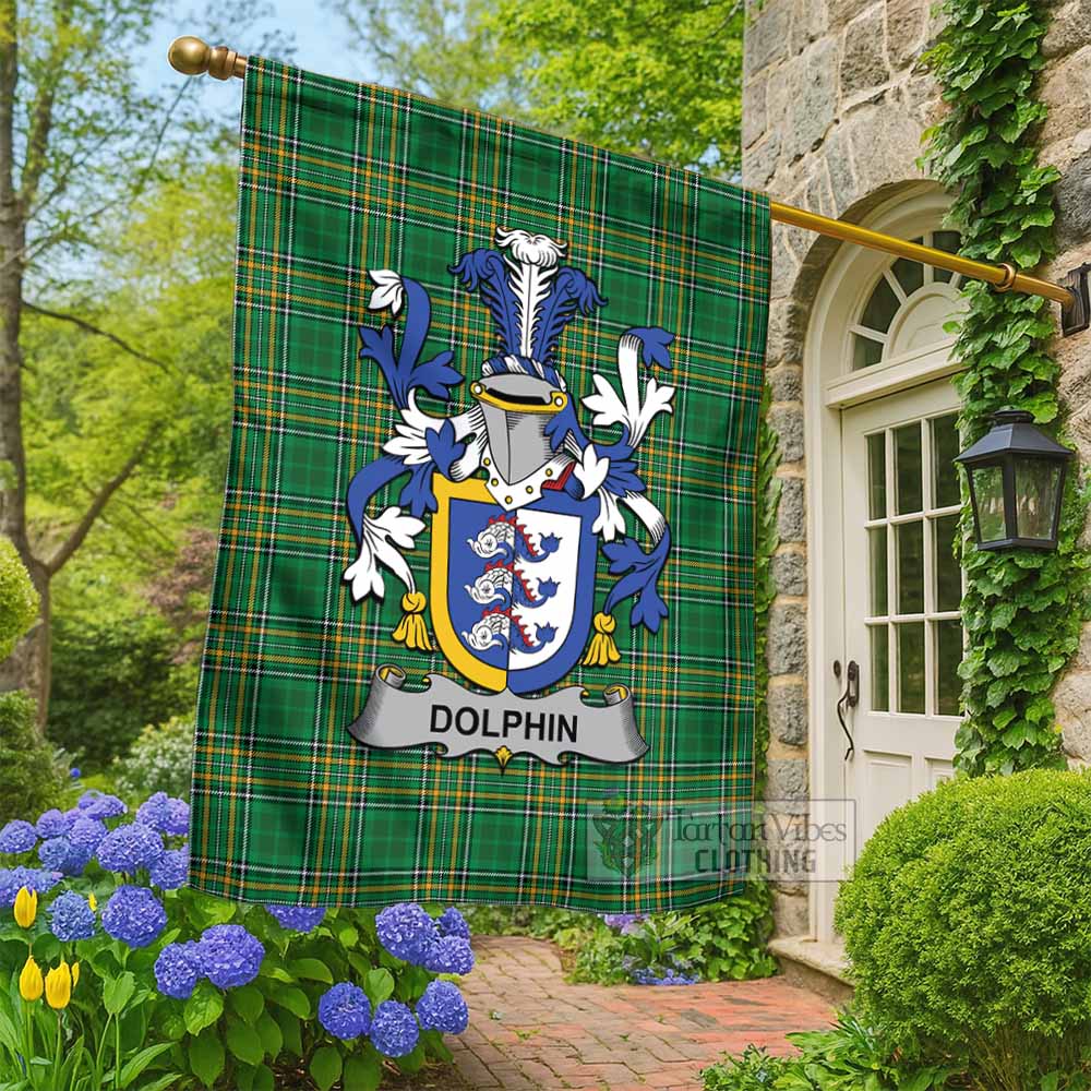 Dolphin Irish Clan Tartan Flag with Coat of Arms