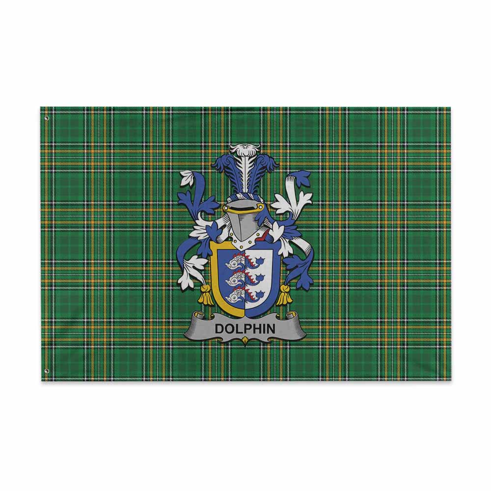 Tartan Vibes Clothing Dolphin Irish Clan Tartan House Flag with Coat of Arms