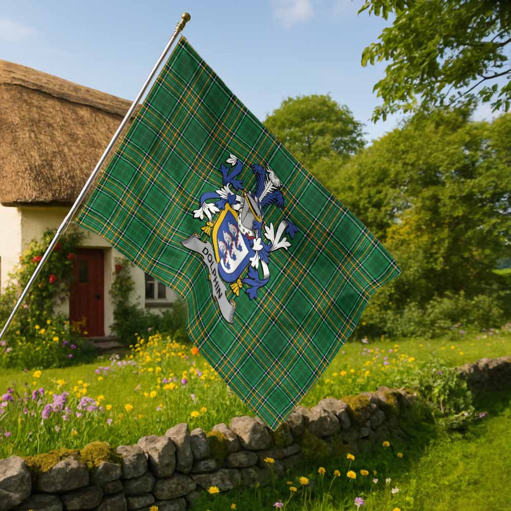 Tartan Vibes Clothing Dolphin Irish Clan Tartan House Flag with Coat of Arms