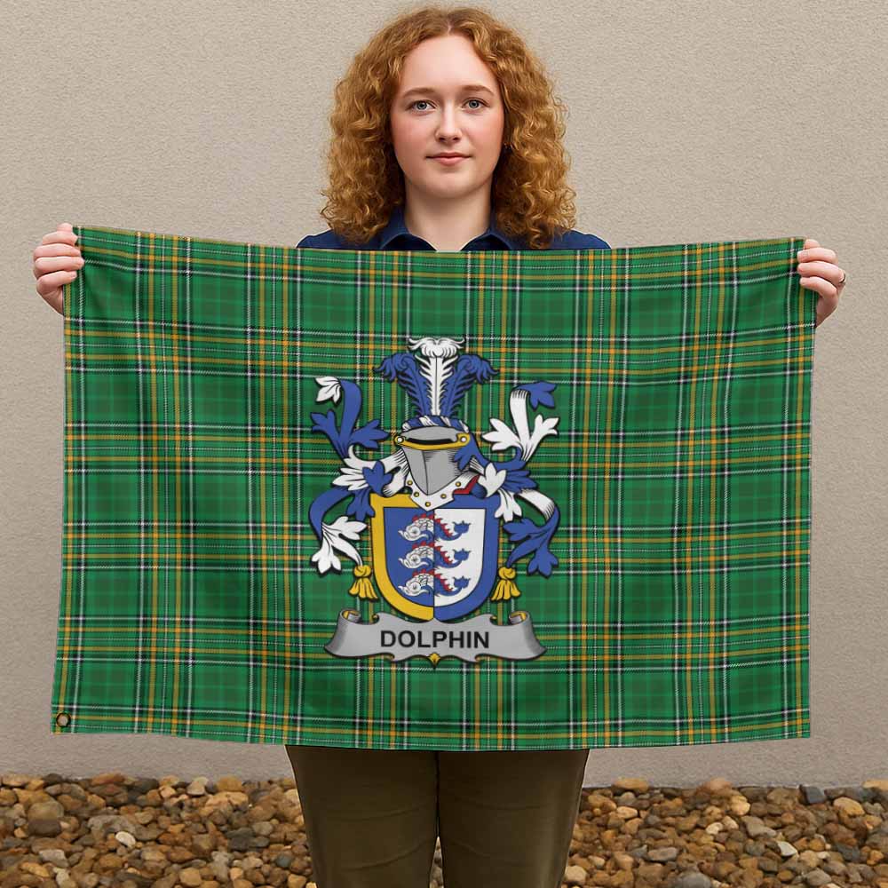 Tartan Vibes Clothing Dolphin Irish Clan Tartan House Flag with Coat of Arms