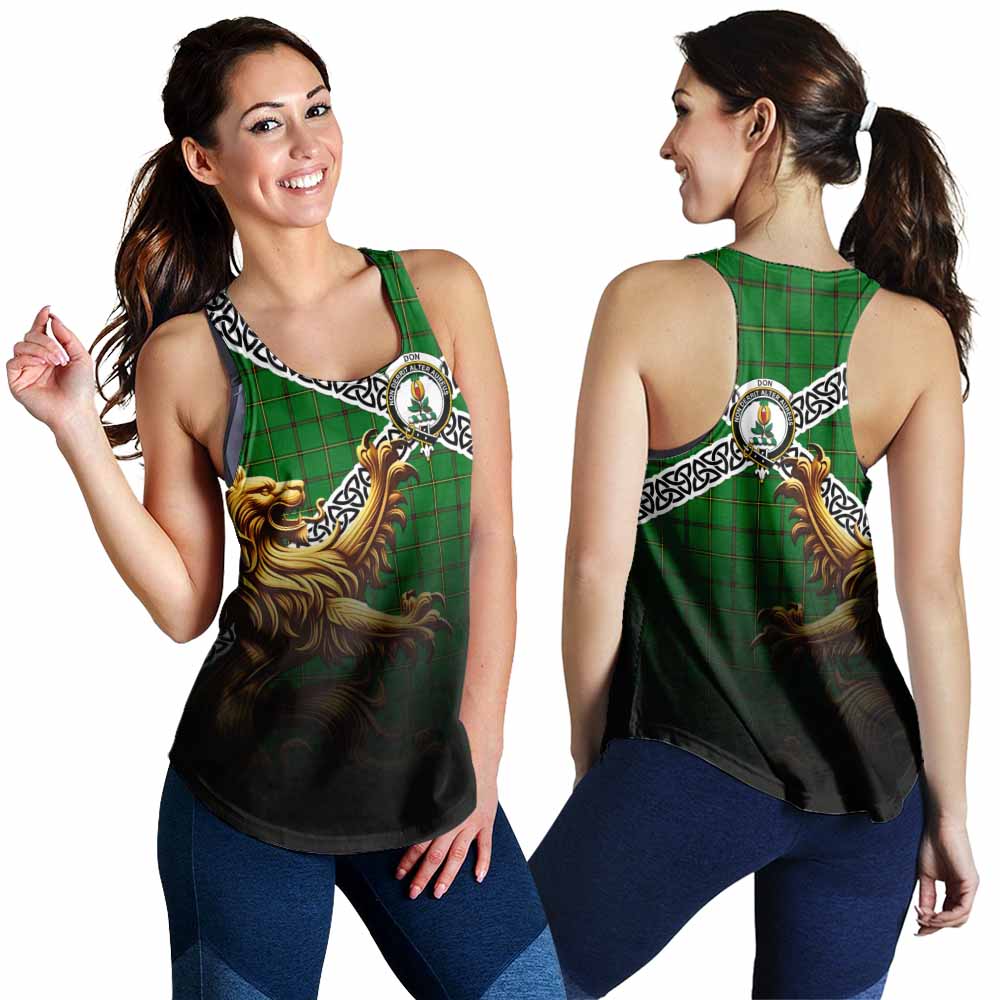 Don Crest Tartan Women's Racerback Tanks with Golden Lion Emblem Celtic Style 4XL - Tartan Vibes Clothing