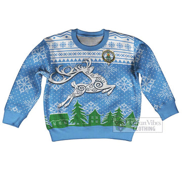 Don Clan Christmas Kid Ugly Sweater with Tartan and Celtic Reindeer Style