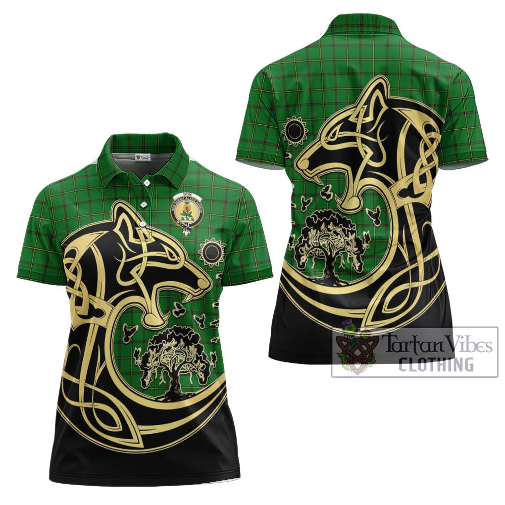 Don Tartan Women's Polo Shirt with Family Crest Celtic Wolf Style Women - Tartan Vibes Clothing