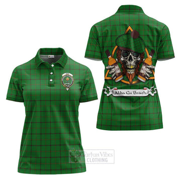 Don Tartan Women's Polo Shirt with Family Crest and Bearded Skull Holding Bottles of Whiskey Women - Tartan Vibes Clothing