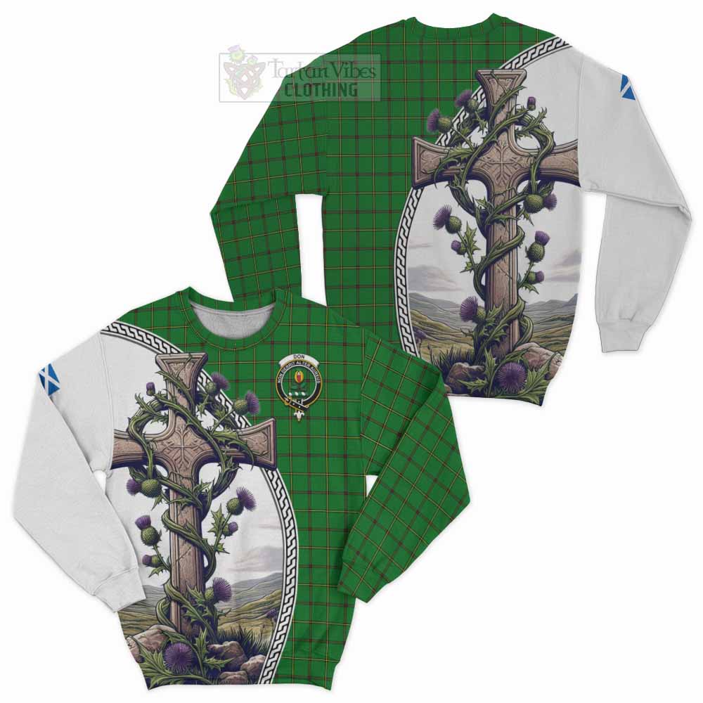 Don Tartan Sweatshirt with Family Crest and St. Andrew's Cross Accented by Thistle Vines Unisex - Tartan Vibes Clothing