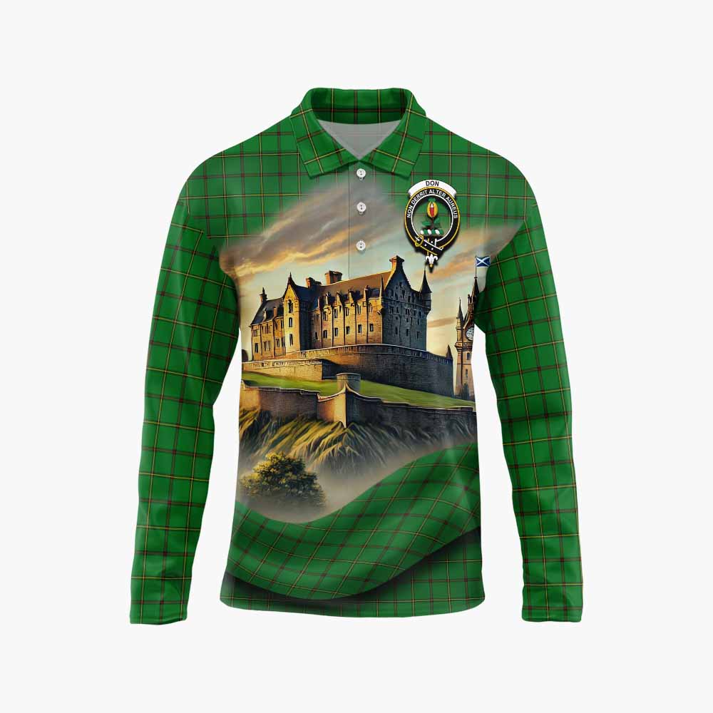 Don Tartan Family Crest Long Sleeve Polo Shirt with Scottish Ancient Castle Style Unisex - Tartan Vibes Clothing