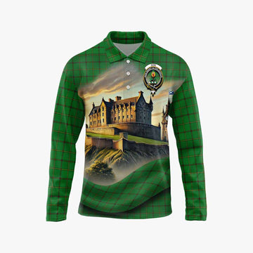 Don Tartan Family Crest Long Sleeve Polo Shirt with Scottish Ancient Castle Style Unisex - Tartan Vibes Clothing