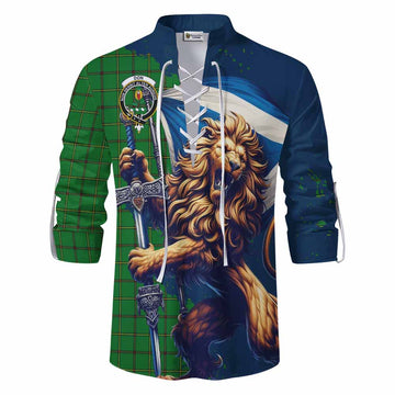 Don Tartan Family Crest Ghillie Kilt Shirt with Scottish Majestic Lion Men - Tartan Vibes Clothing