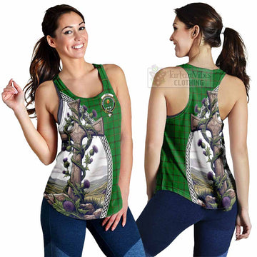 Don Tartan Women's Racerback Tanks with Family Crest and St. Andrew's Cross Accented by Thistle Vines 4XL - Tartan Vibes Clothing