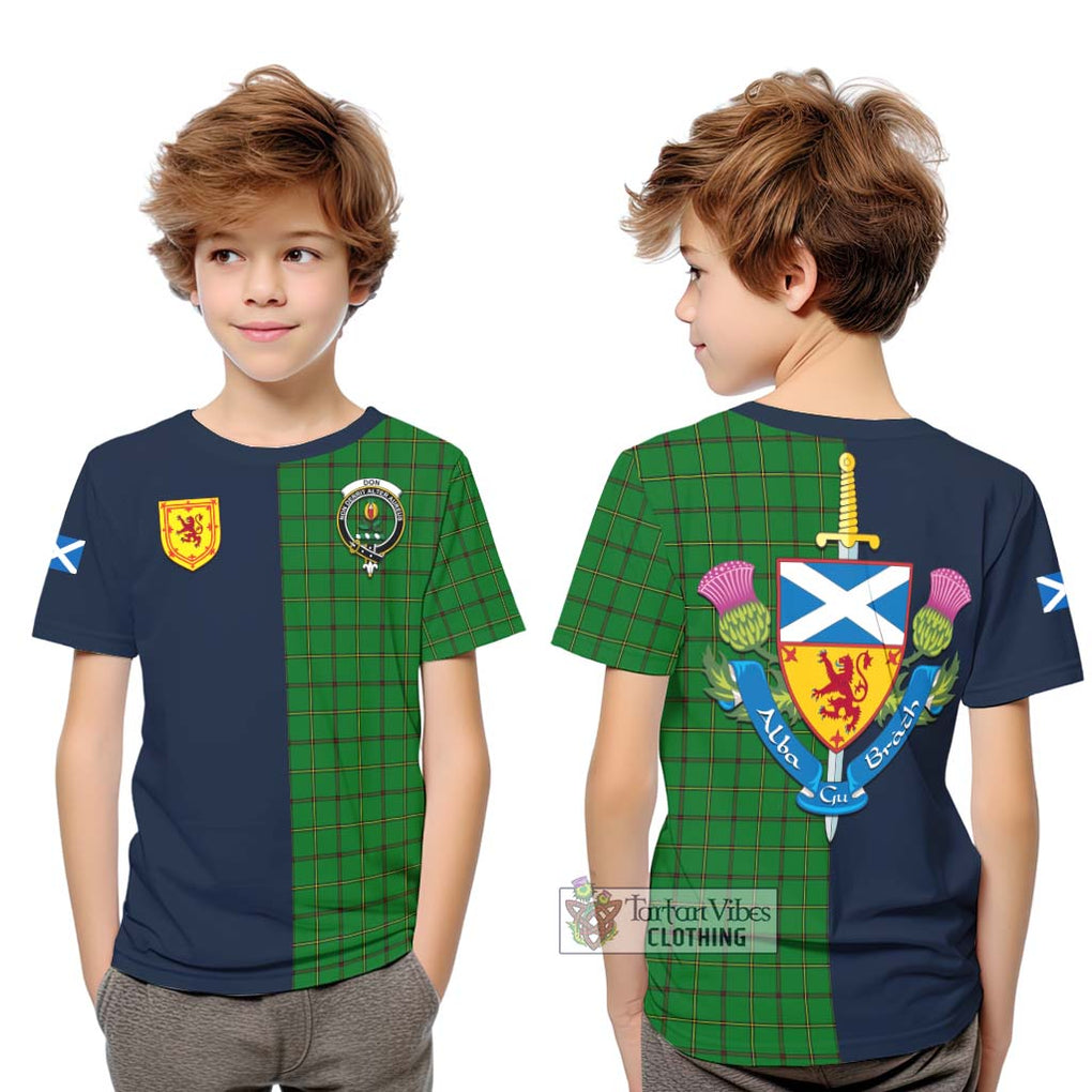 Don Tartan Kid T-Shirt Alba with Scottish Lion Royal Arm Half Style Youth XL Size14 - Tartan Vibes Clothing