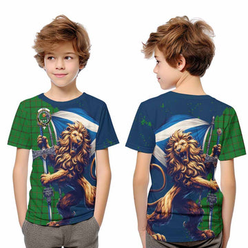 Don Tartan Family Crest Kid T-Shirt with Scottish Majestic Lion Youth XL Size14 - Tartan Vibes Clothing