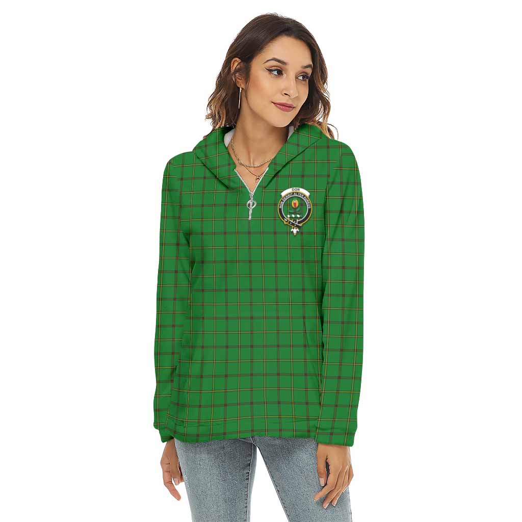 Don Tartan Women's Borg Fleece Hoodie with Half Zip with Family Crest Female - Tartan Vibes Clothing