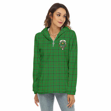 Don Tartan Women's Borg Fleece Hoodie with Half Zip with Family Crest Female - Tartan Vibes Clothing