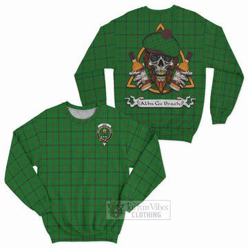 Don Tartan Sweatshirt with Family Crest and Bearded Skull Holding Bottles of Whiskey Unisex - Tartan Vibes Clothing