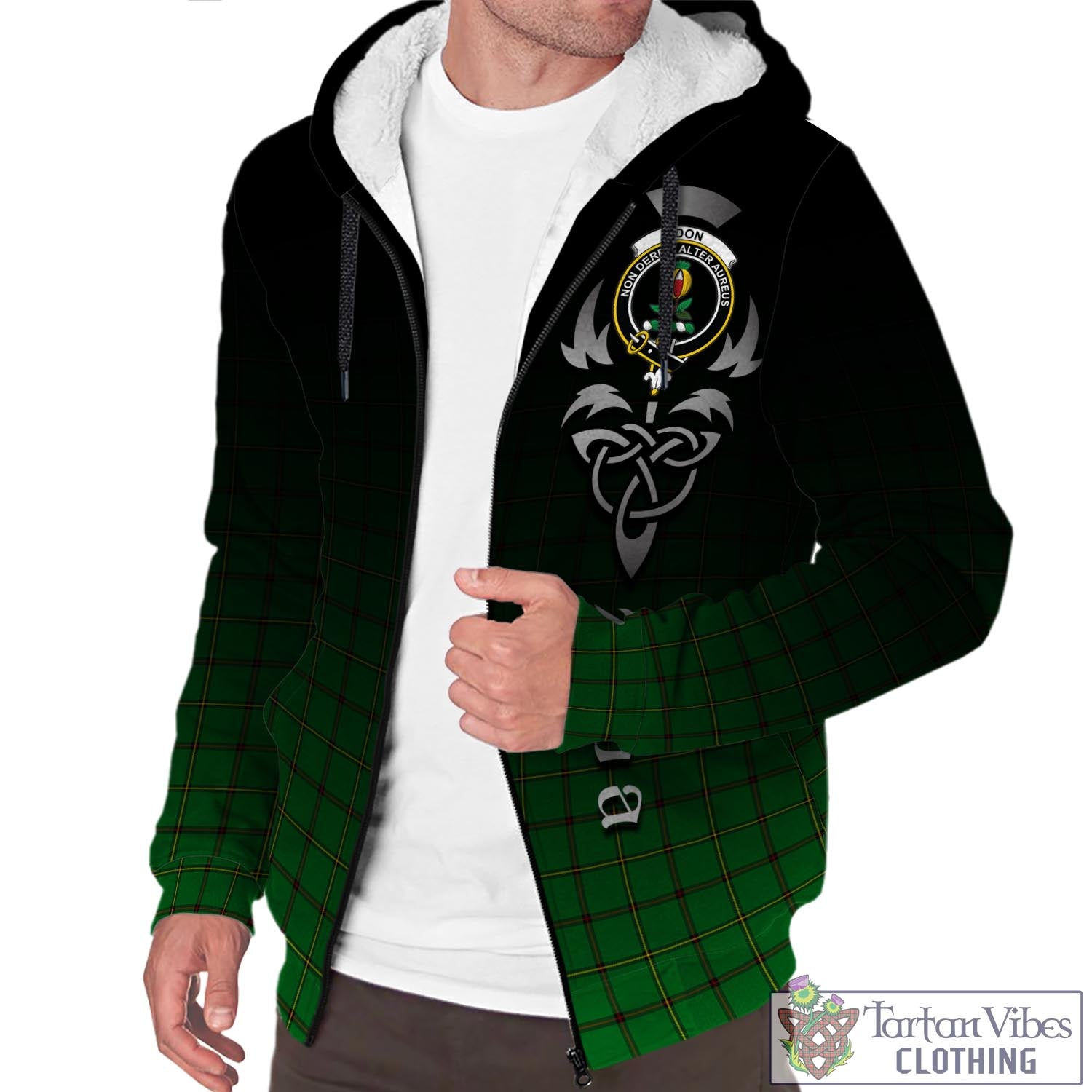 Don Tartan Sherpa Hoodie Featuring Alba Gu Brath Family Crest Celtic Inspired Unisex - Tartan Vibes Clothing