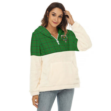 Don Tartan Half Style Women's Borg Fleece Hoodie with Half Zip with Family Crest Female - Tartan Vibes Clothing
