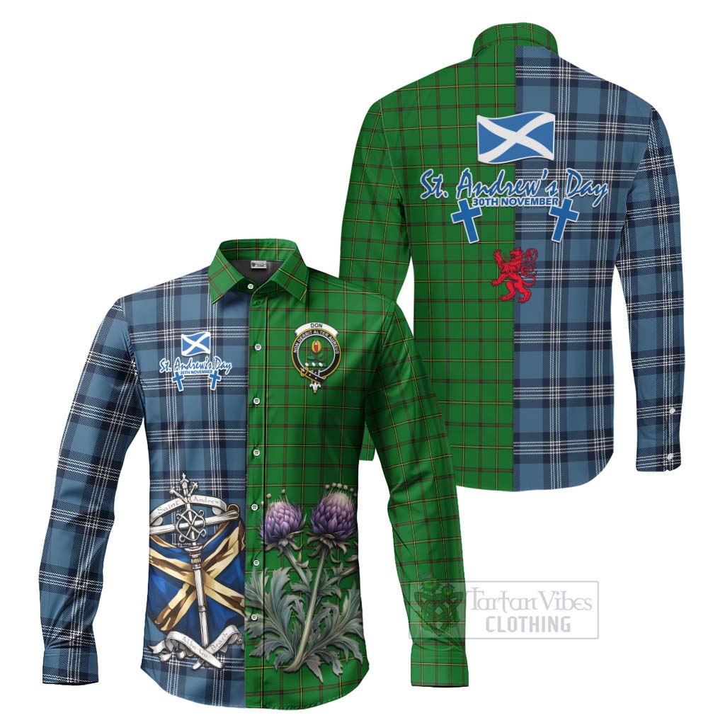 Don Tartan Long Sleeve Button Shirt Happy St. Andrew's Day Half Tartan Style Men's Shirt S - Tartan Vibes Clothing