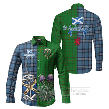 Don Tartan Long Sleeve Button Shirt Happy St. Andrew's Day Half Tartan Style Men's Shirt S - Tartan Vibes Clothing