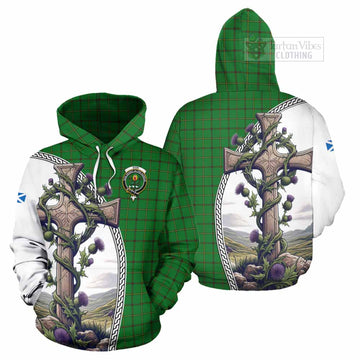 Don Tartan Hoodie with Family Crest and St. Andrew's Cross Accented by Thistle Vines Zip Hoodie - Tartan Vibes Clothing