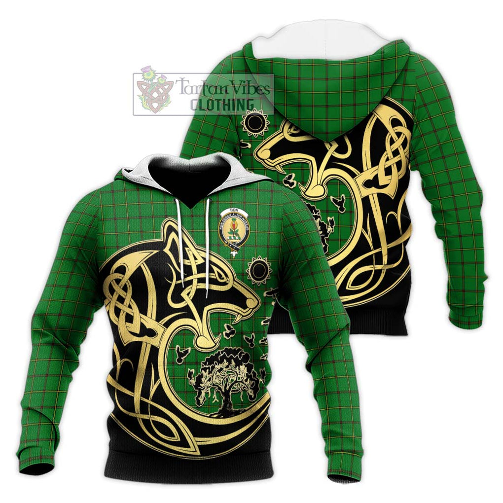 Don Tartan Knitted Hoodie with Family Crest Celtic Wolf Style Unisex Knitted Pullover Hoodie - Tartan Vibes Clothing