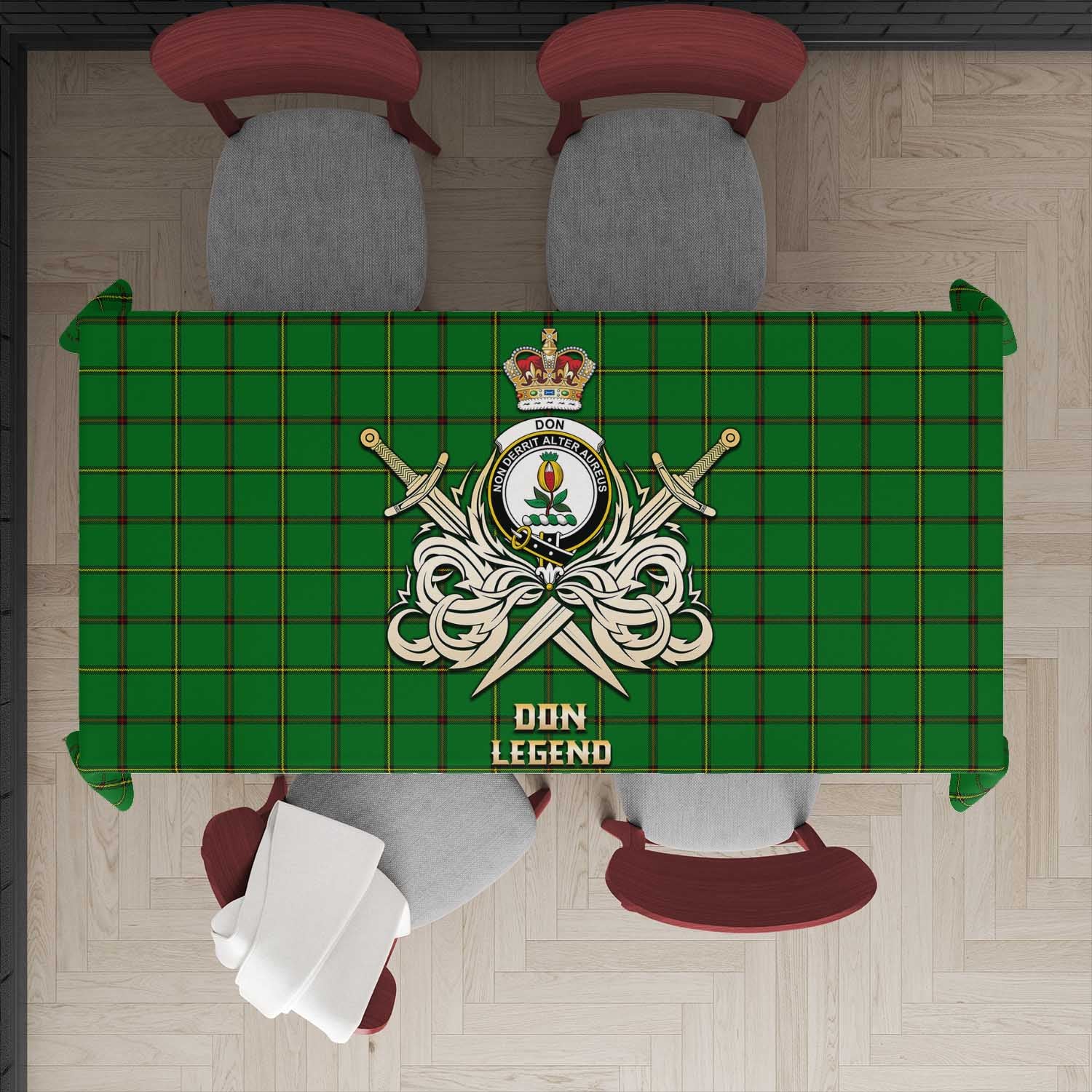 Tartan Vibes Clothing Don Tartan Tablecloth with Clan Crest and the Golden Sword of Courageous Legacy