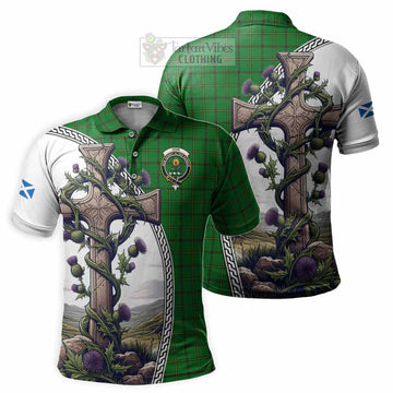 Don Tartan Polo Shirt with Family Crest and St. Andrew's Cross Accented by Thistle Vines Kid - Tartan Vibes Clothing
