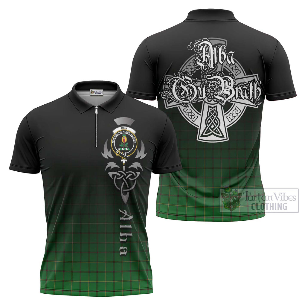 Don Tartan Zipper Polo Shirt Featuring Alba Gu Brath Family Crest Celtic Inspired Unisex - Tartan Vibes Clothing
