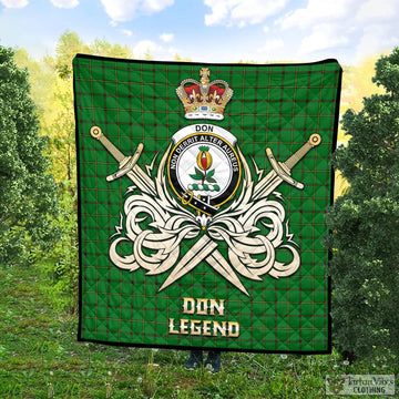 Don Tartan Quilt with Clan Crest and the Golden Sword of Courageous Legacy Super King Quilt 91" x 110" - Tartan Vibes Clothing