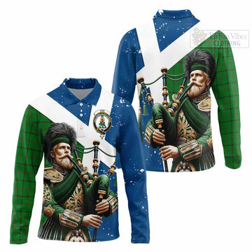 Don Tartan Long Sleeve Polo Shirt with Family Crest Scottish Bagpiper Vibes Unisex - Tartan Vibes Clothing