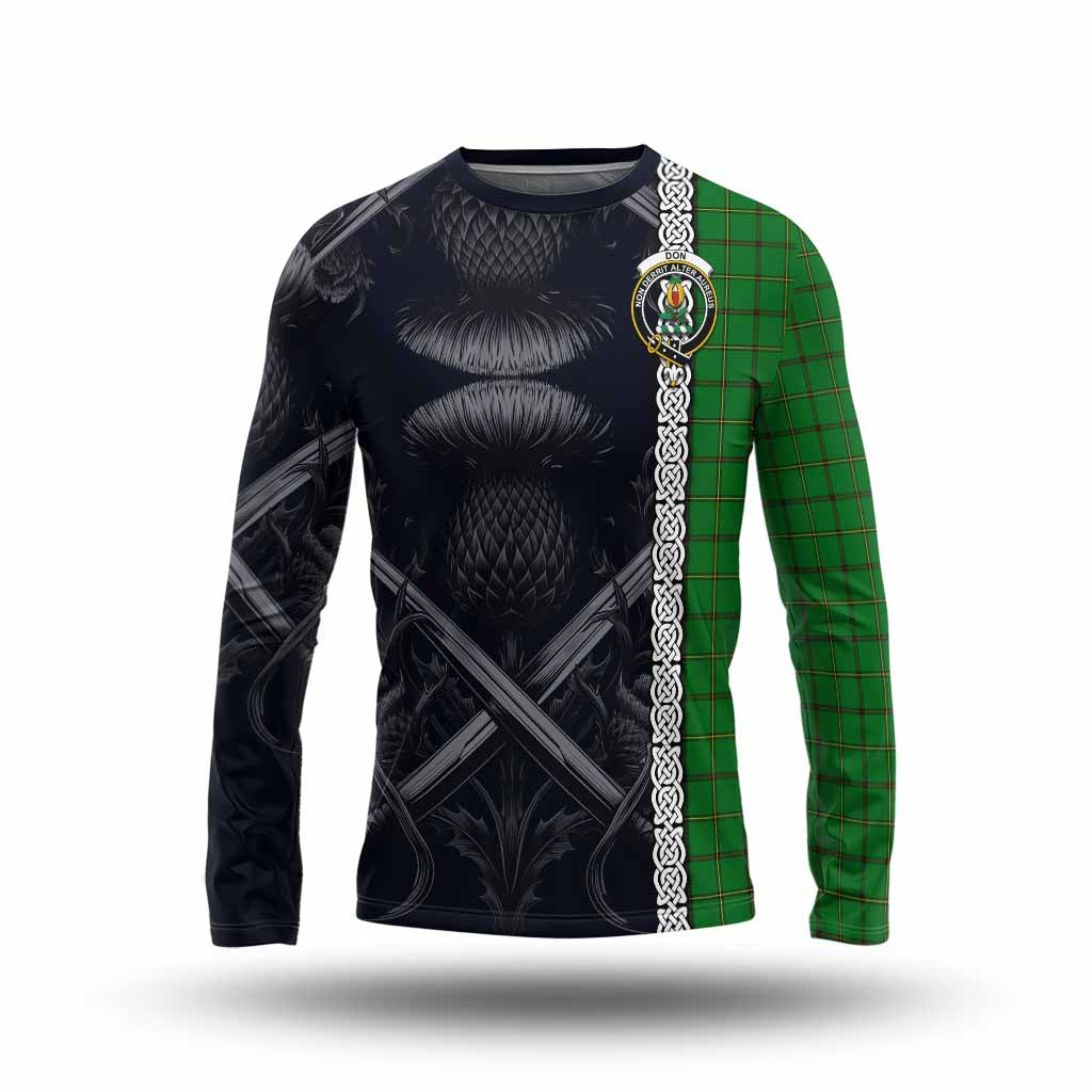 Don Tartan Long Sleeve T-Shirt with Family Crest Cross Sword Thistle Celtic Vibes Unisex - Tartan Vibes Clothing