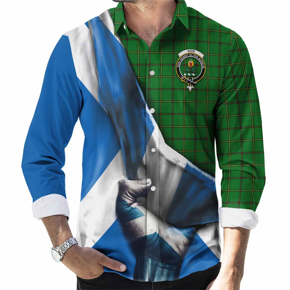 Don Tartan Long Sleeve Button Shirt with Family Crest Scotland Patriotic Style Men's Shirt S - Tartan Vibes Clothing