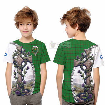 Don Tartan Kid T-Shirt with Family Crest and St. Andrew's Cross Accented by Thistle Vines Youth XL Size14 - Tartan Vibes Clothing