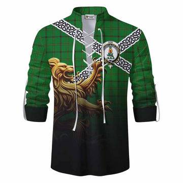 Don Crest Tartan Ghillie Kilt Shirt with Golden Lion Emblem Celtic Style Men - Tartan Vibes Clothing