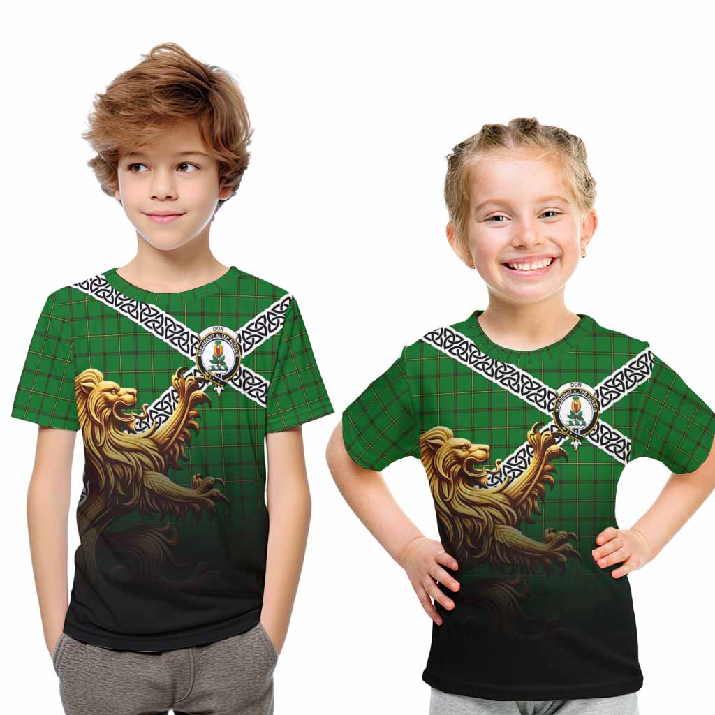 Don Crest Tartan Kid T-Shirt with Golden Lion Emblem Celtic Style Youth XL Size14 - Tartan Vibes Clothing