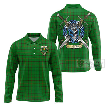 Don Tartan Long Sleeve Polo Shirt with Family Crest Celtic Skull Style Unisex - Tartan Vibes Clothing