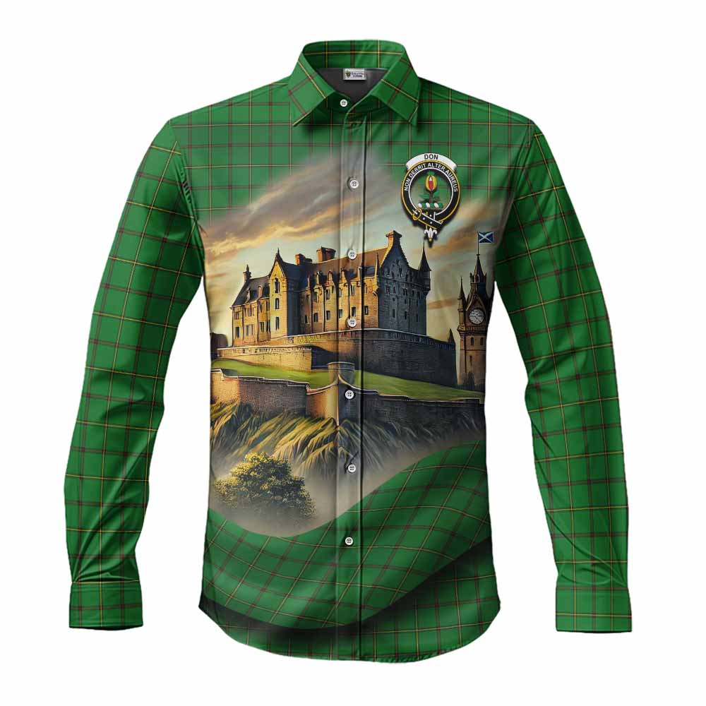 Tartan Vibes Clothing Don Tartan Family Crest Long Sleeve Button Shirt with Scottish Ancient Castle Style