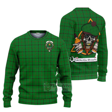 Don Tartan Ugly Sweater with Family Crest and Bearded Skull Holding Bottles of Whiskey Unisex - Tartan Vibes Clothing