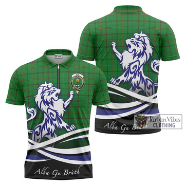 Don Tartan Zipper Polo Shirt with Alba Gu Brath Regal Lion Emblem Unisex - Tartan Vibes Clothing
