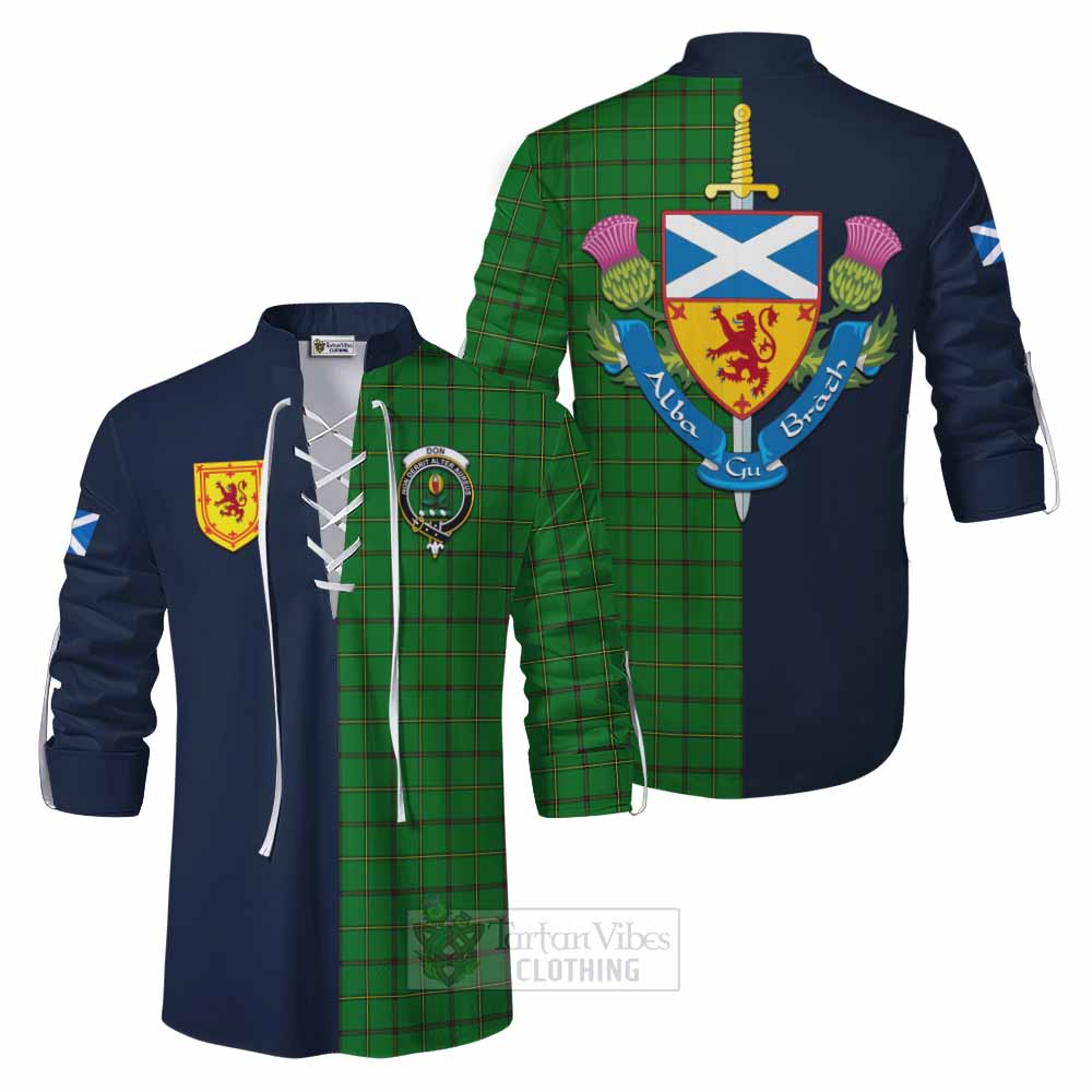 Don Tartan Ghillie Kilt Shirt Alba with Scottish Lion Royal Arm Half Style Men - Tartan Vibes Clothing