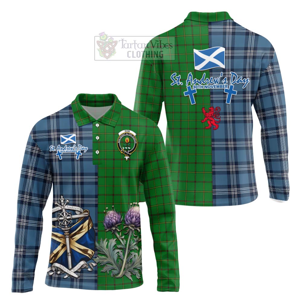 Don Tartan Long Sleeve Polo Shirt Happy St. Andrew's Day Half Tartan Style Unisex - Tartan Vibes Clothing