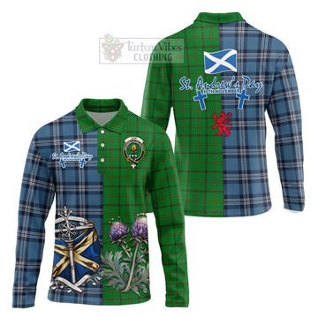 Don Tartan Long Sleeve Polo Shirt Happy St. Andrew's Day Half Tartan Style Unisex - Tartan Vibes Clothing