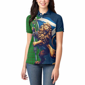Don Tartan Family Crest Women's Polo Shirt with Scottish Majestic Lion Women - Tartan Vibes Clothing