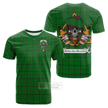 Don Tartan Cotton T-shirt with Family Crest and Bearded Skull Holding Bottles of Whiskey Kid's Shirt - Tartan Vibes Clothing