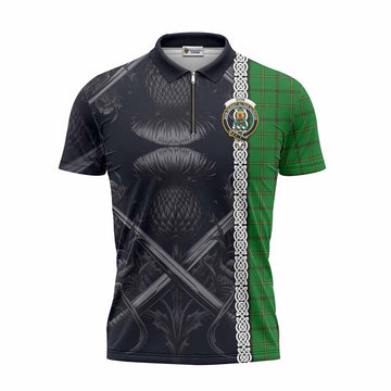 Don Tartan Zipper Polo Shirt with Family Crest Cross Sword Thistle Celtic Vibes Unisex - Tartan Vibes Clothing